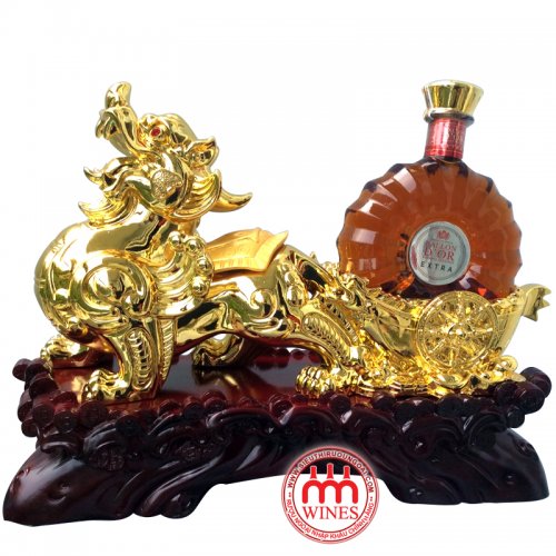 Kệ rượu Kỳ Lân Đá mạ Vàng + Rượu D&#39;or XO