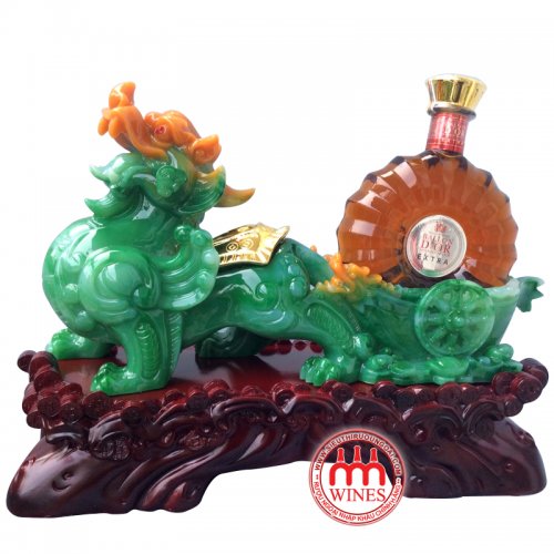 Kệ rượu Kỳ Lân Đá Xanh Ngọc + Rượu D&#39;or XO