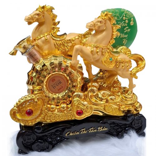 Kệ Song Ngựa Đá Gold - Chiêu Tài Tấn Bửu + Ballon D'or Extra Gold