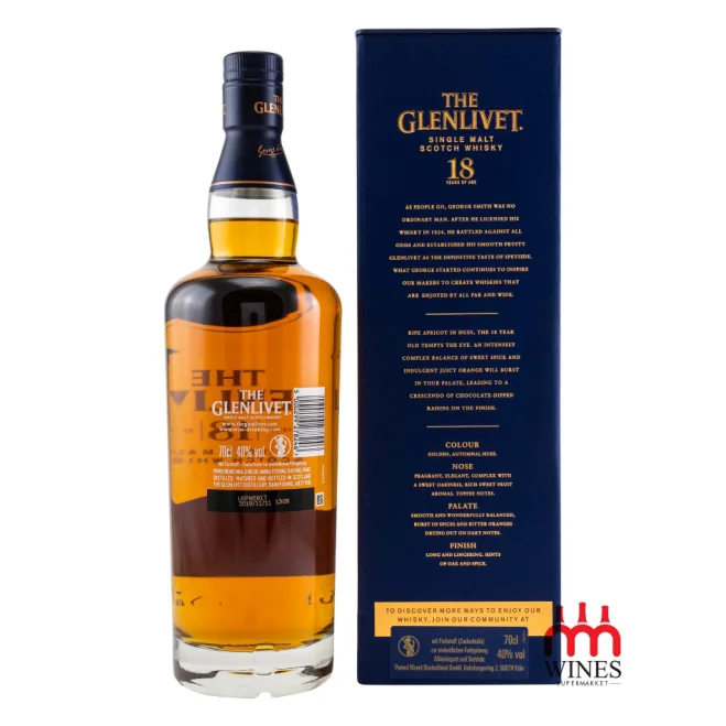 Rượu The Glenlivet 18 Years Single Malt Scotch Whisky hộp xanh đen sang trọng