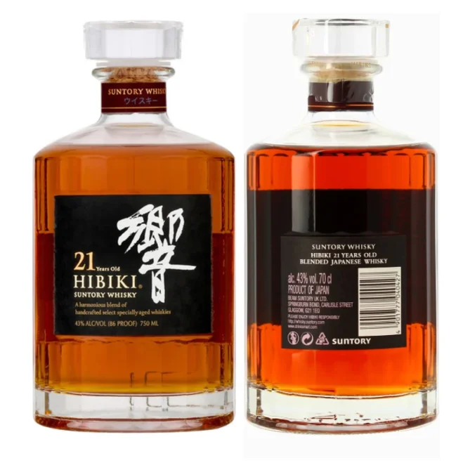 Rượu Hibiki 21 Years Blended Japanese Whisky mặt trước và sau