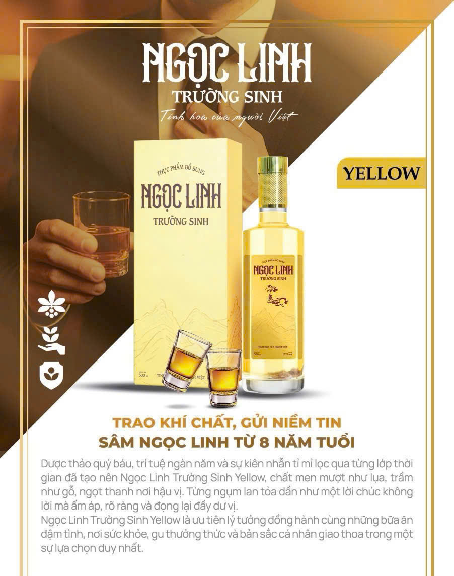 Rượu Ngọc Linh Trường Sinh Yellow 500ml hộp vàng hoàng kim sang trọng