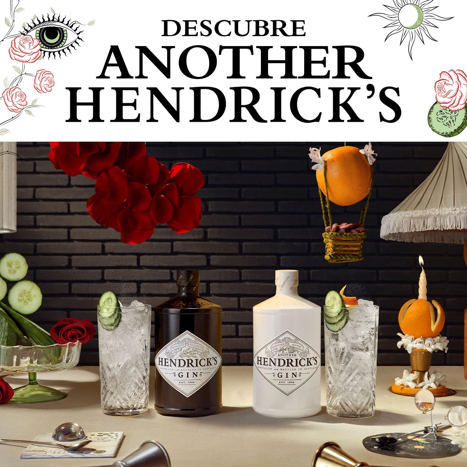 So sánh chai Hendrick's Another Gin trắng và Hendrick's nguyên bản đen