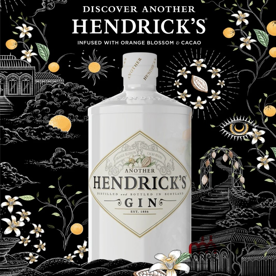 Rượu Hendrick's Another Gin chai gốm trắng với họa tiết hoa cam và ca cao
