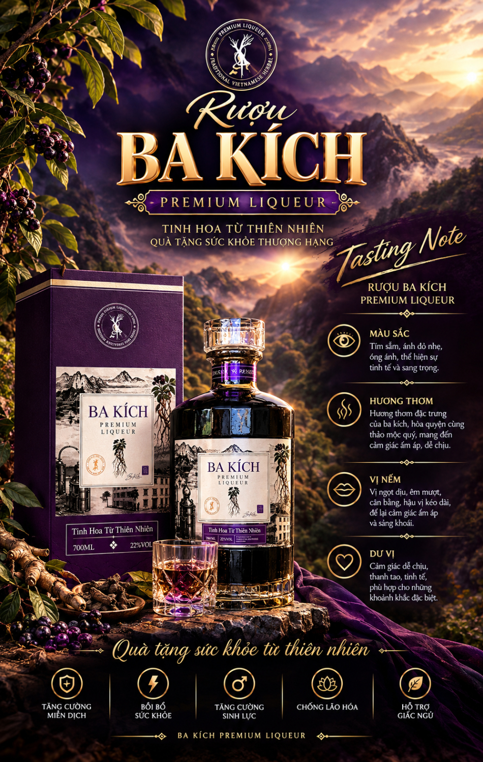 Tasting note rượu Ba Kích Premium Liqueur 22% Vol