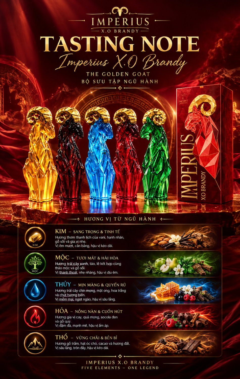 Rượu Dê Ngũ Hành Imperius Brandy XO bộ 5 chai