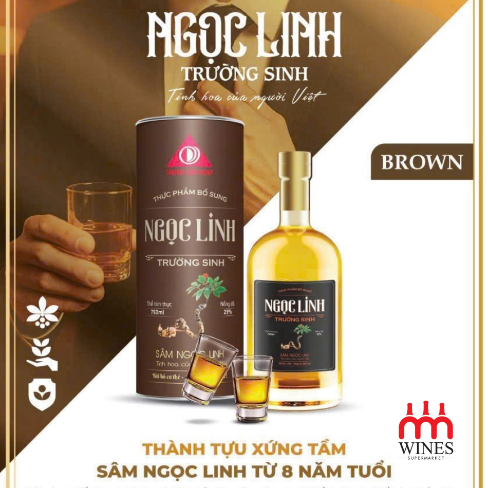 Rượu Ngọc Linh Trường Sinh Brown 750ml nồng độ 23%