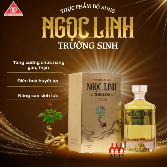 Rượu Ngọc Linh Trường Sinh Gold 24K 500ml hộp vàng kim