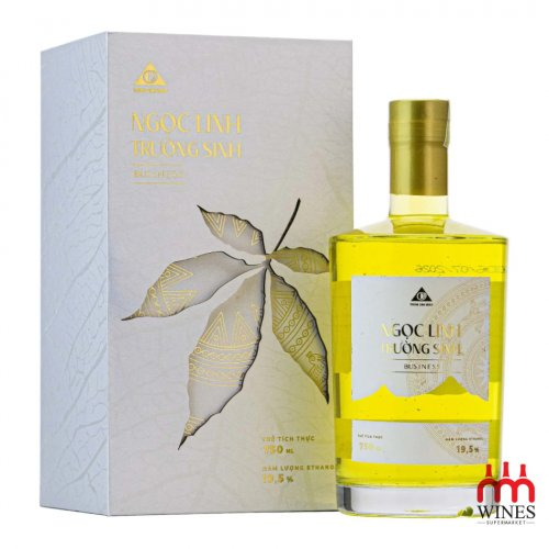 Rượu Ngọc Linh Trường Sinh hộp trắng và chai