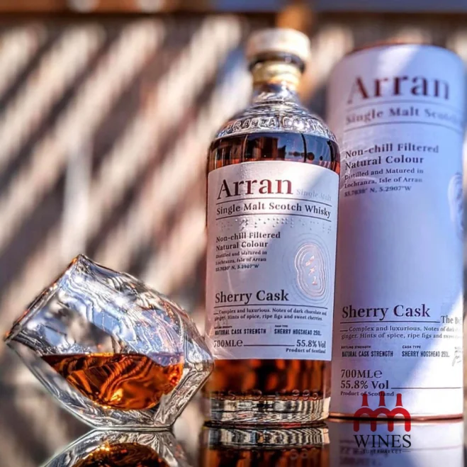 Rượu Arran Sherry Cask và ly pha lê