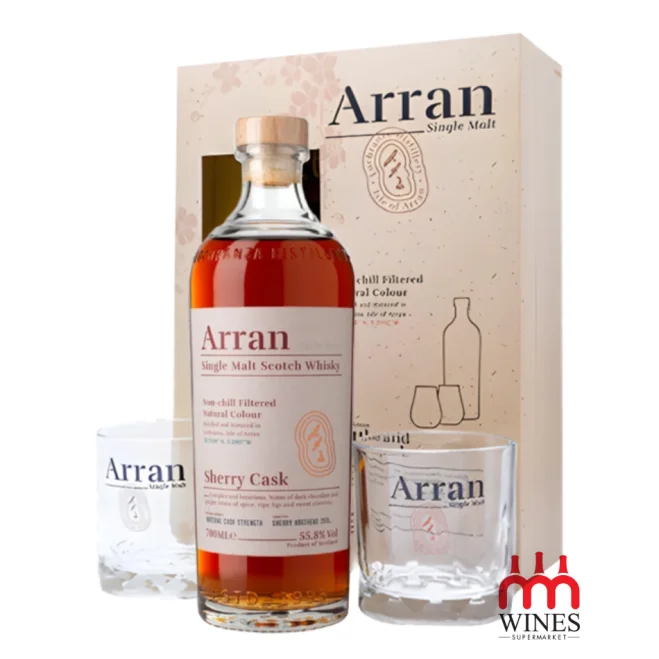 Rượu Arran Sherry Cask hộp quà và hai ly