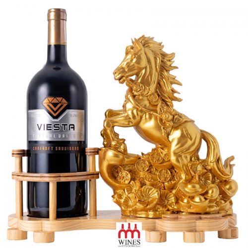 Rượu vang Viesta Cabernet Sauvignon kệ gỗ ngựa vàng