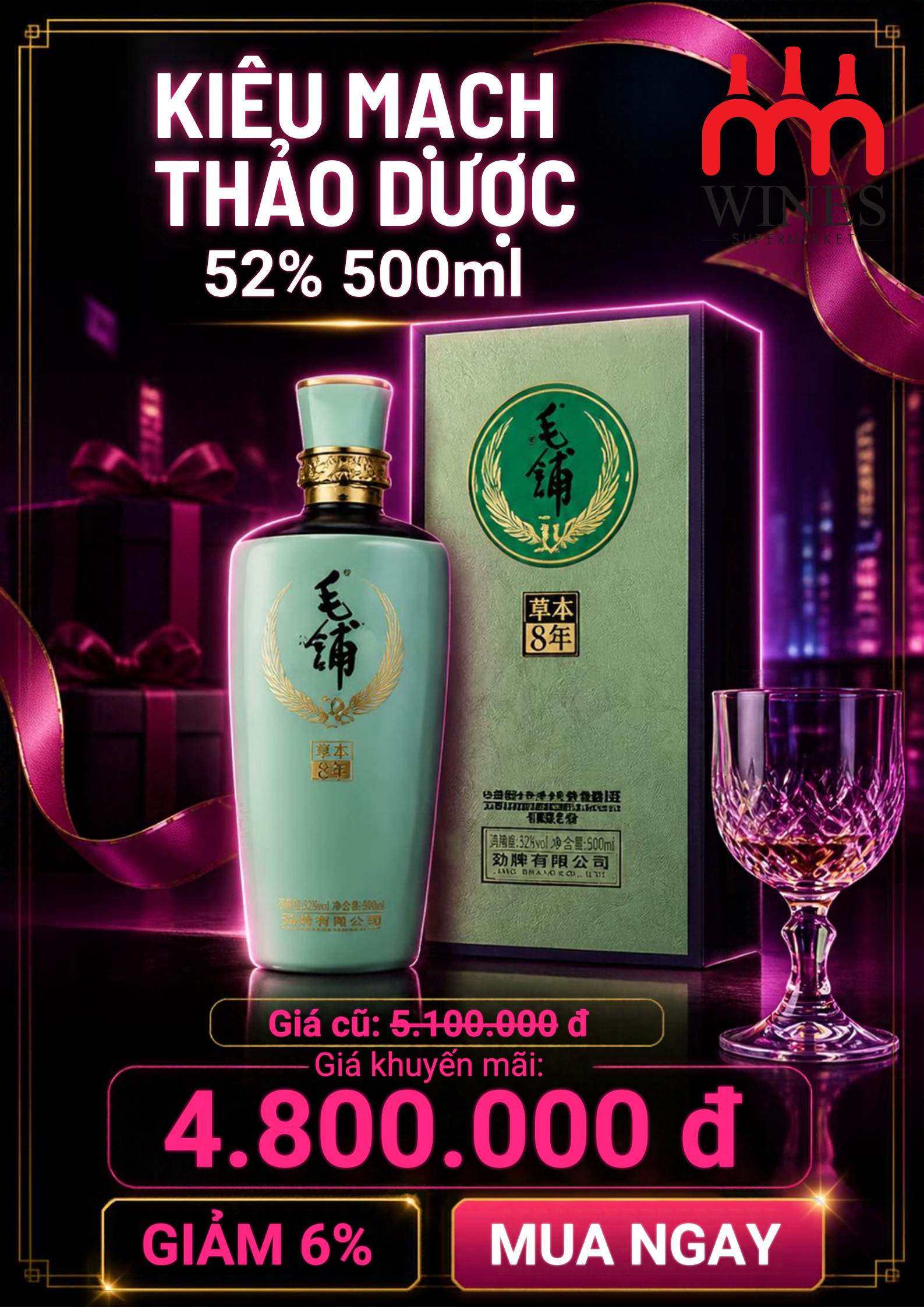 Khuyến mãi rượu Kiều Mạch Thảo Mộc 12 giảm 6%