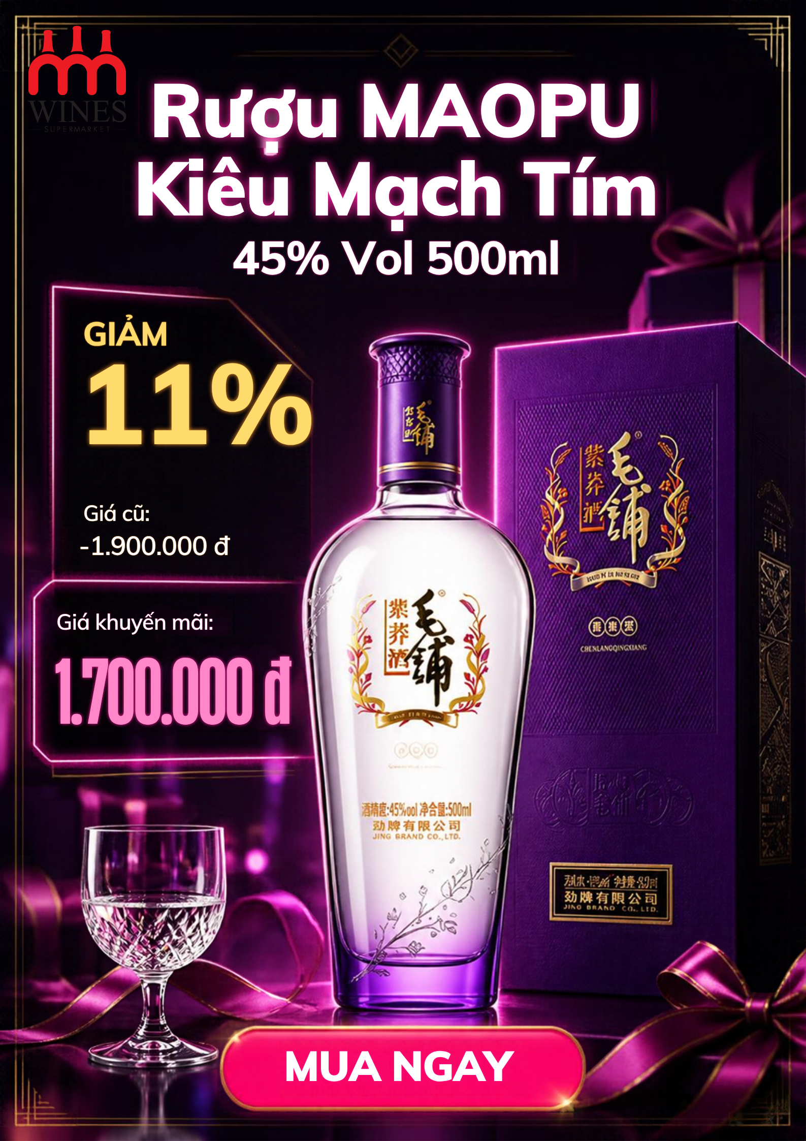 Khuyến mãi rượu MAOPU Kiều Mạch Tím lẻ 1 chai giảm 11%