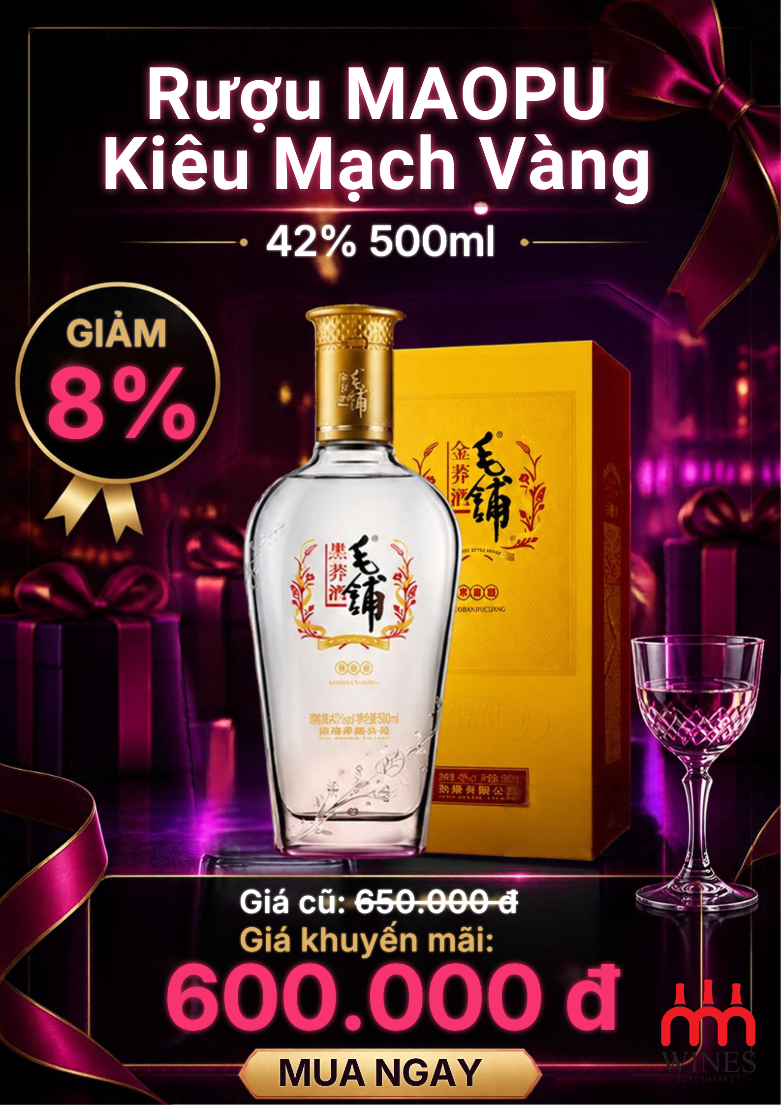 Khuyến mãi rượu MAOPU Kiều Mạch Vàng lẻ 1 chai giảm 8%